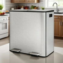 EuKer Metal Trash Can, 2 x 10.6 Gal Double Garbage Can with Removable Inner Bucket for Indoor/Outdoor, Silver