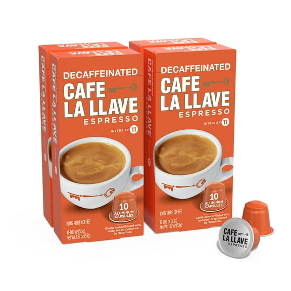 Cafe La Llave Decaf Espresso Pods: 40 Dark Roast Latin-Style Coffee Capsules, Intensity 11