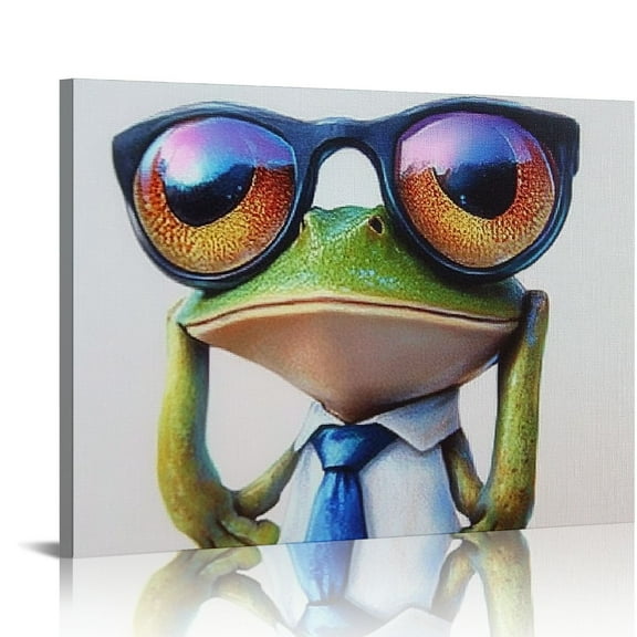 Patifu Colorfull Frog Canvas Wall Art for Bedroom Nursery Kids Room,Cute Animal Frog with Glasses Paintings Pictures for Home Decor,Modern Artworks for Living Room Ready to Hang 20x16in