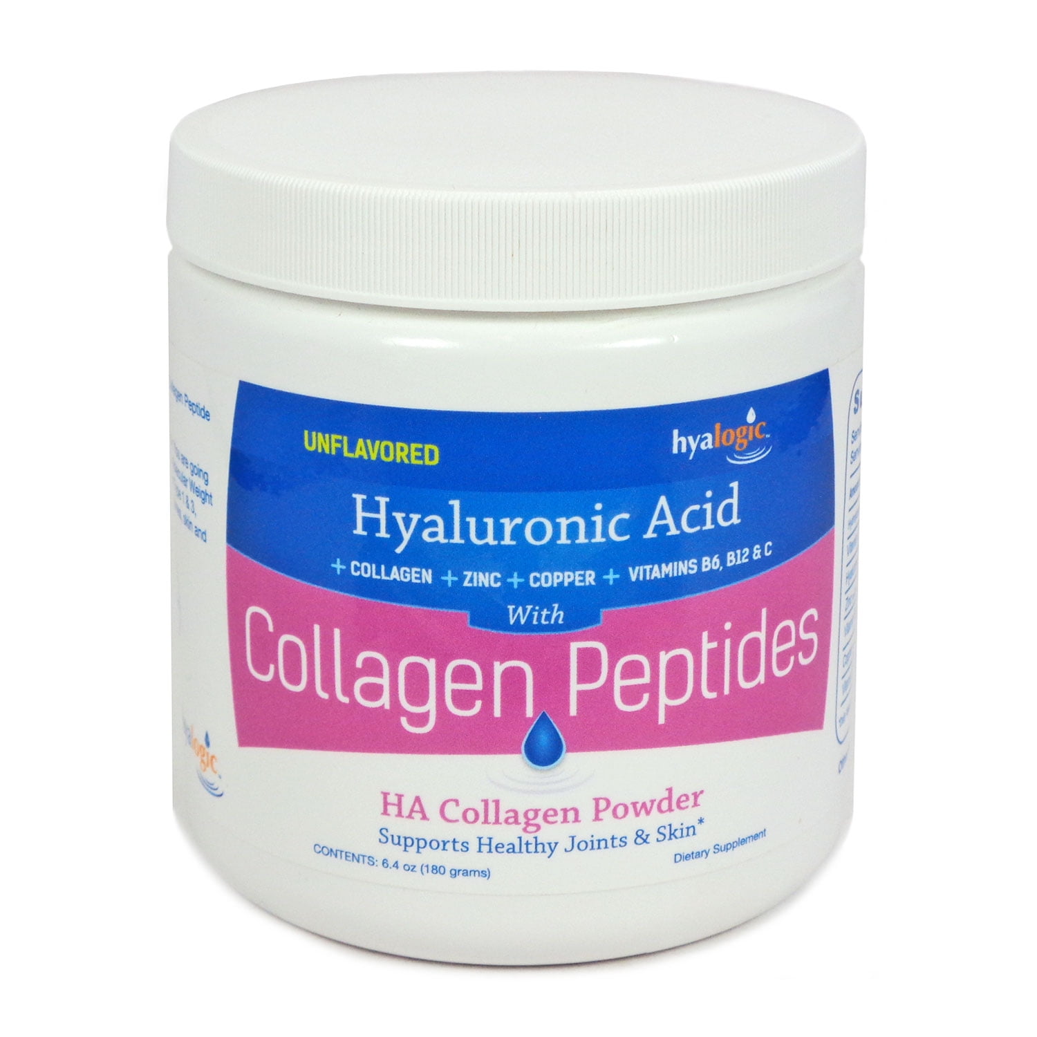Hyalogic Hyaluronic Acid Unflavored with Collagen Peptides  30 Servings