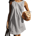 thumbnail image 3 of Robe d'Été Sans Manches à Col Rond Dos Ouvert Décontractée Plage Soleil Coton Lin Mini Robe Grise TG, 3 of 8