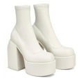 thumbnail image 2 of KIJBLAE Women's Ankle Boots Square Toe Side Zipper Chunky Block Heel Mid Calf Low Heeled Short Booties White 37, 2 of 3