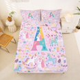 thumbnail image 5 of jejeloiu Unicorn Rainbow Monogram A Full Size Sheets For Girls,Magical Star Initial Bed Sheets For Kids,4-Piece, 5 of 6