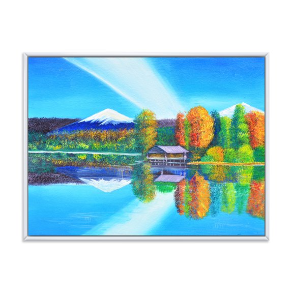 Designart 'Reflection Of Mountain and Sky On The Lake Water' Nautical & Coastal Framed Canvas Wall Art Print