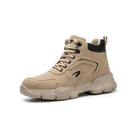 

SIMANLAN Mens Protection Booties Breathable Work Safety Boot Slip Resistant Working Shoes Construction Puncture-proof Boots Factory Steel Toe Shoe Dark Khaki 9.5