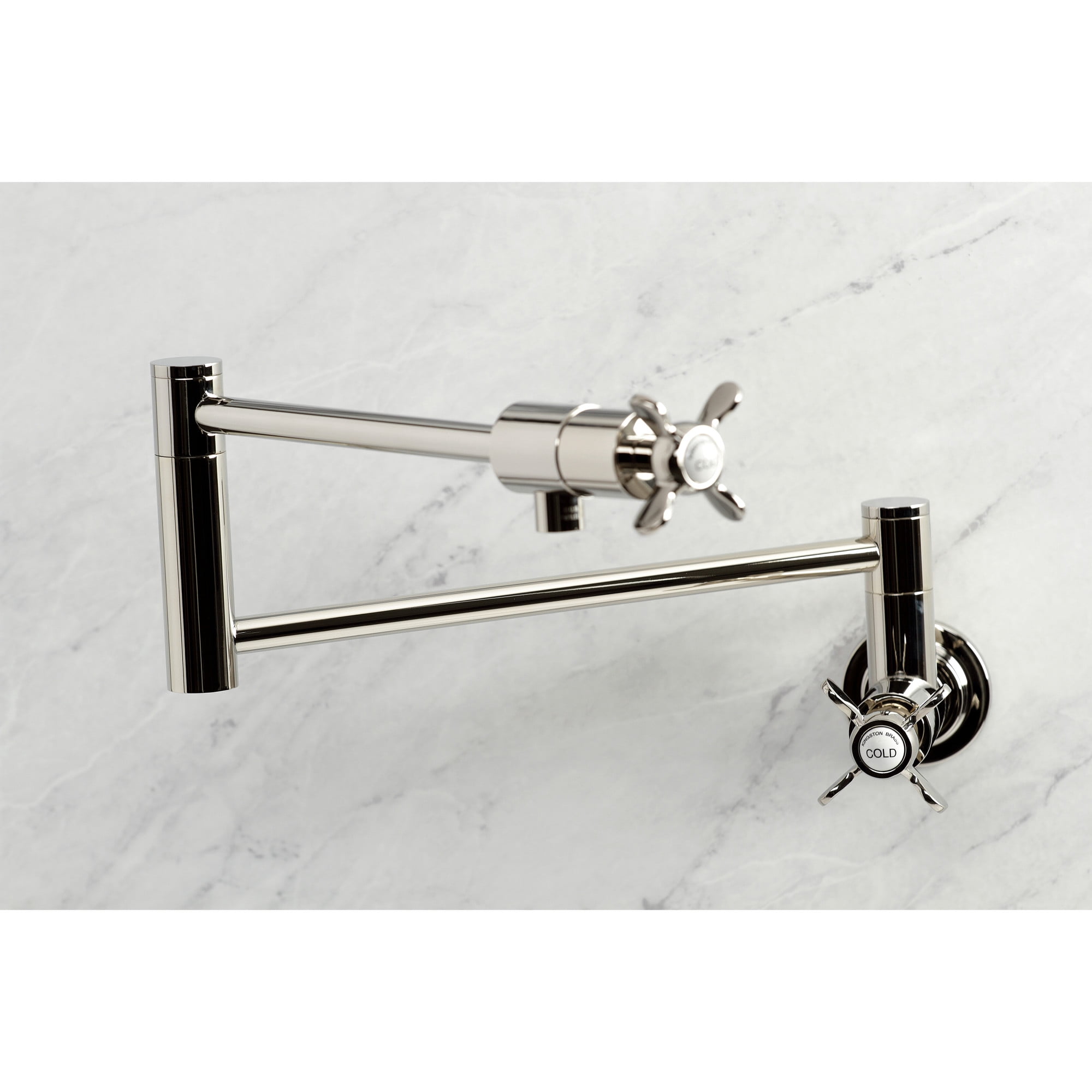 Kingston Brass KS4106BEX Essex Two-Handle 1-Hole Wall Mount Pot Filler Faucet in Polished Nickel