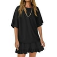 thumbnail image 5 of BLTIBY Women 2 Piece Summer Cotton Outfits Short Sleeve Crewneck Tee Tops and Tiered Ruffle Mini Skirts Casual Vacation Skirt Sets Black M, 5 of 5