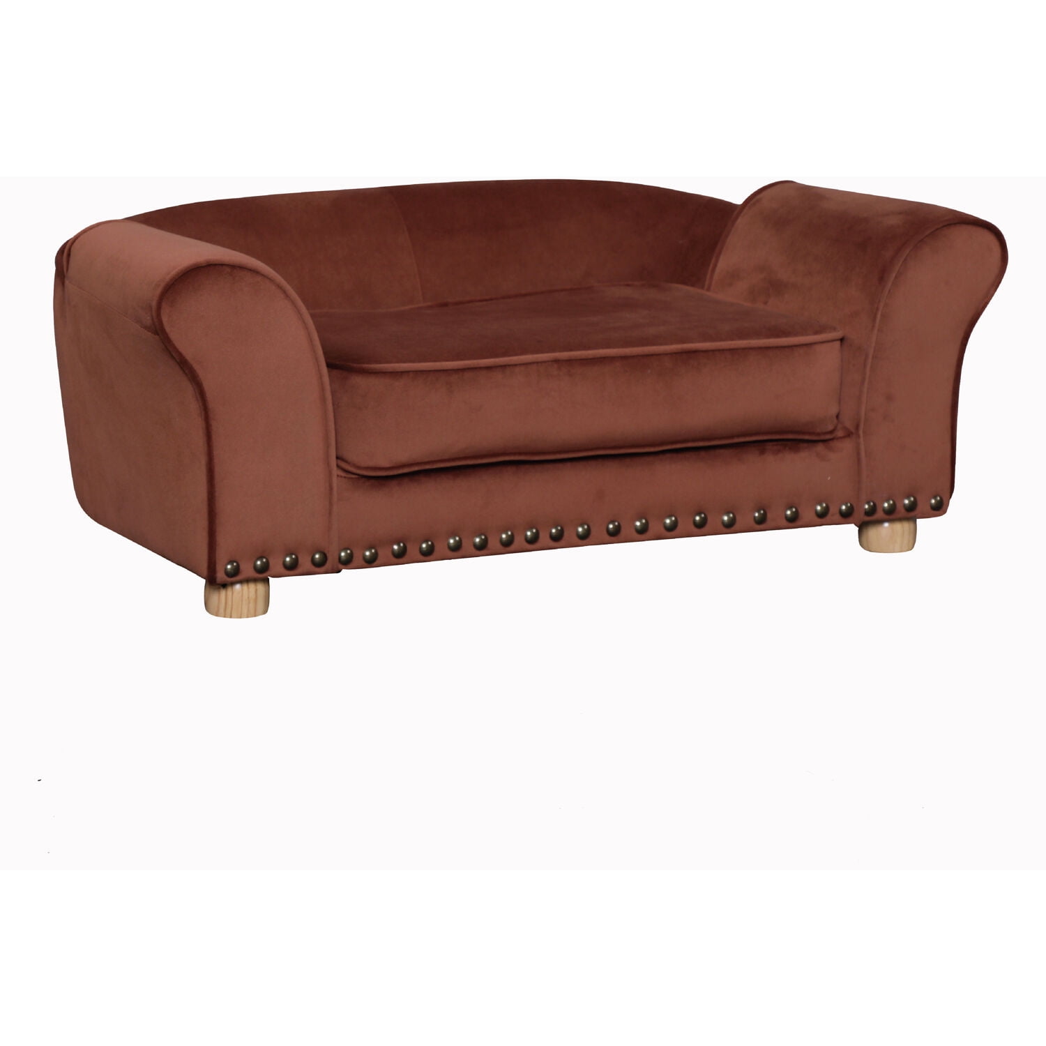 Critter Sitters 34-in. Faux Velvet Pet Bed Sofa for Medium-Sized Dogs and Cats in Brown
