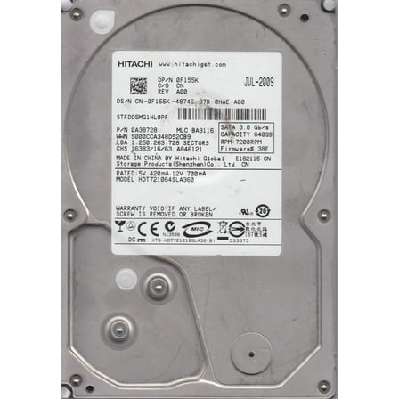 HDT721064SLA360, PN 0A38728, MLC BA3116, Hitachi 640GB SATA 3.5 Hard Drive