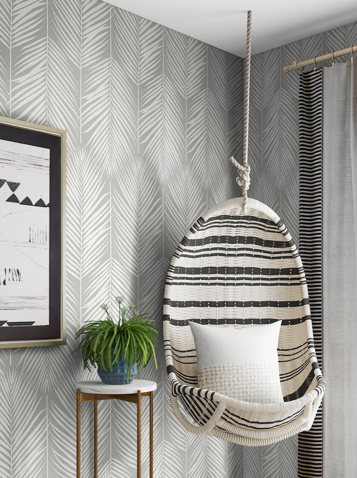 NextWall Harbor Gray Palm Silhouette Peel and Stick Wallpaper