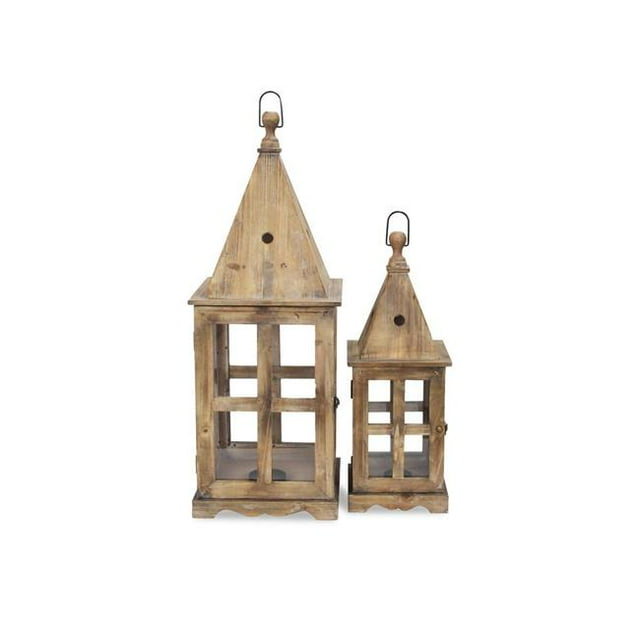 Cheungs FP-3448-2 Wooden Decorative Table Lantern with Glass - Set of 2