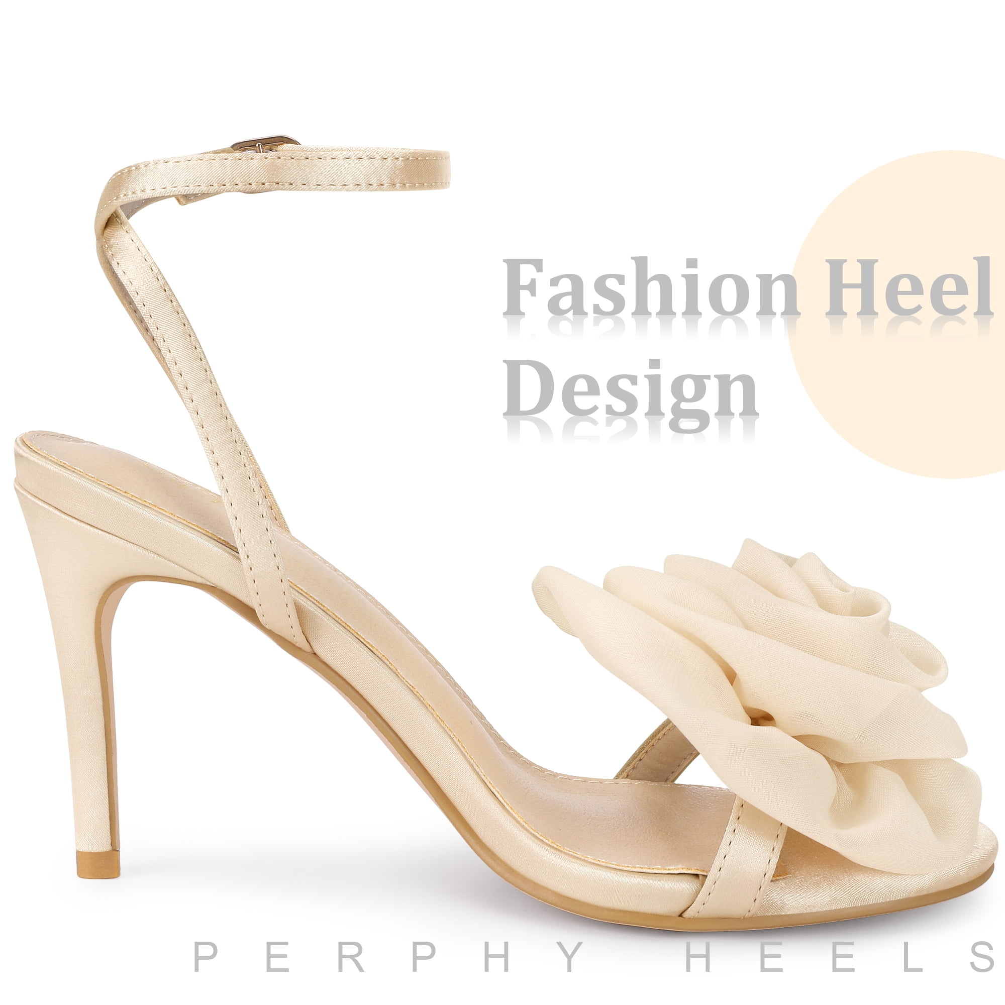DARING DIVA Flower Stiletto High Heel Sandals for Women Champagne 7