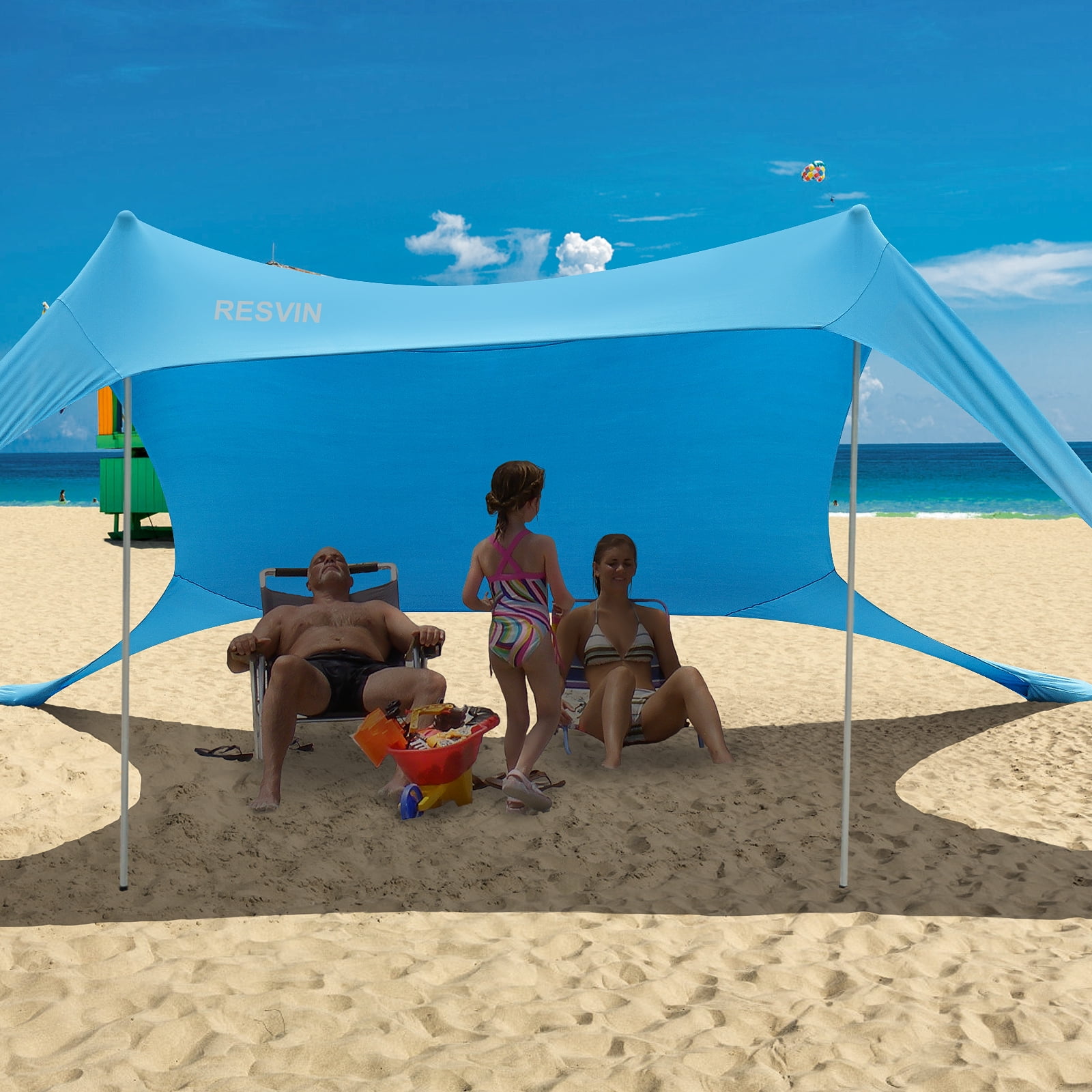 SUN NINJA Pop Up Turquoise Beach Tent UPF50+ with Shovel, Pegs & Stability  Poles