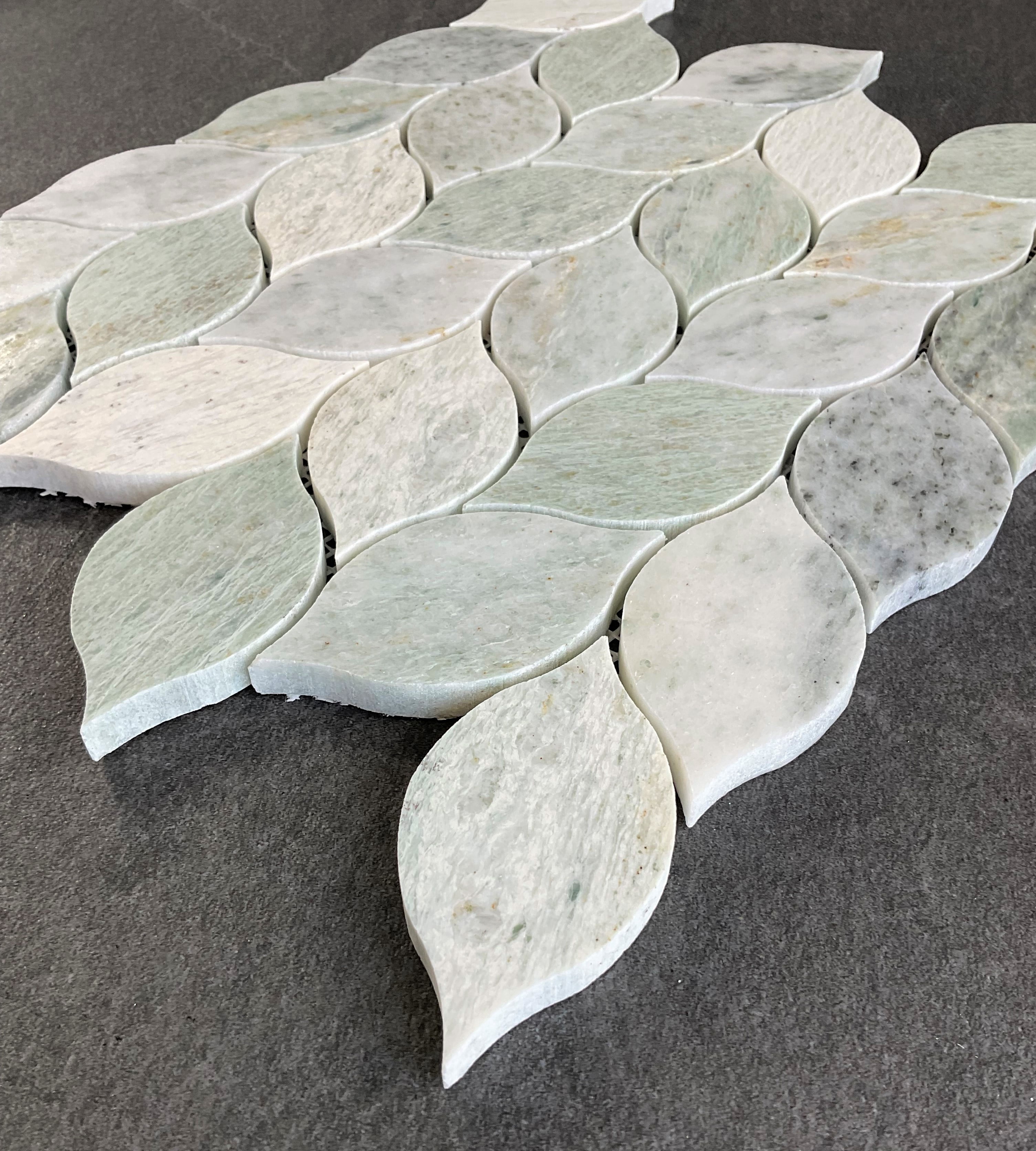 10-Sheet of Ming Green Marble Leaf Pattern Wall & Floor Mosaic Tiles