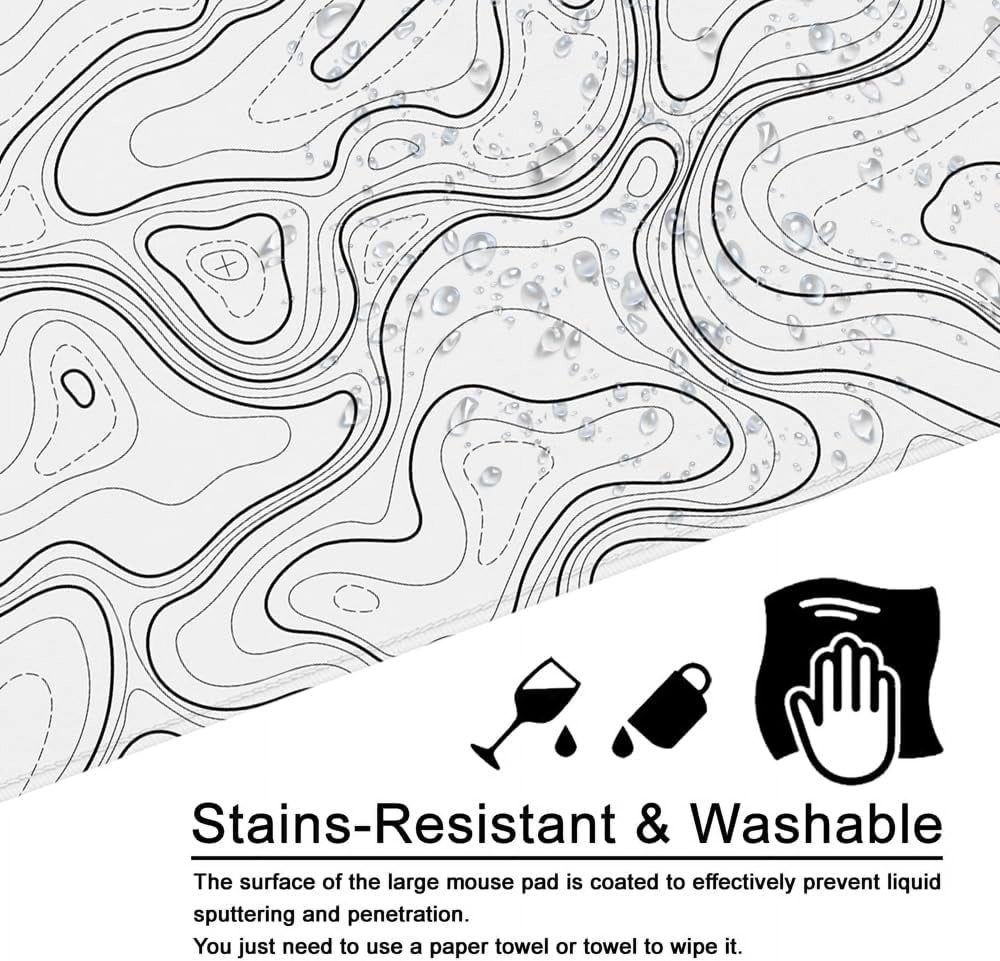 Topographic Gaming Mouse Pad Large Mouse Pad Desk Mat 35x15.7x0.12 inch XXL Desk Pad White Mouse Pad (Terrain - White)