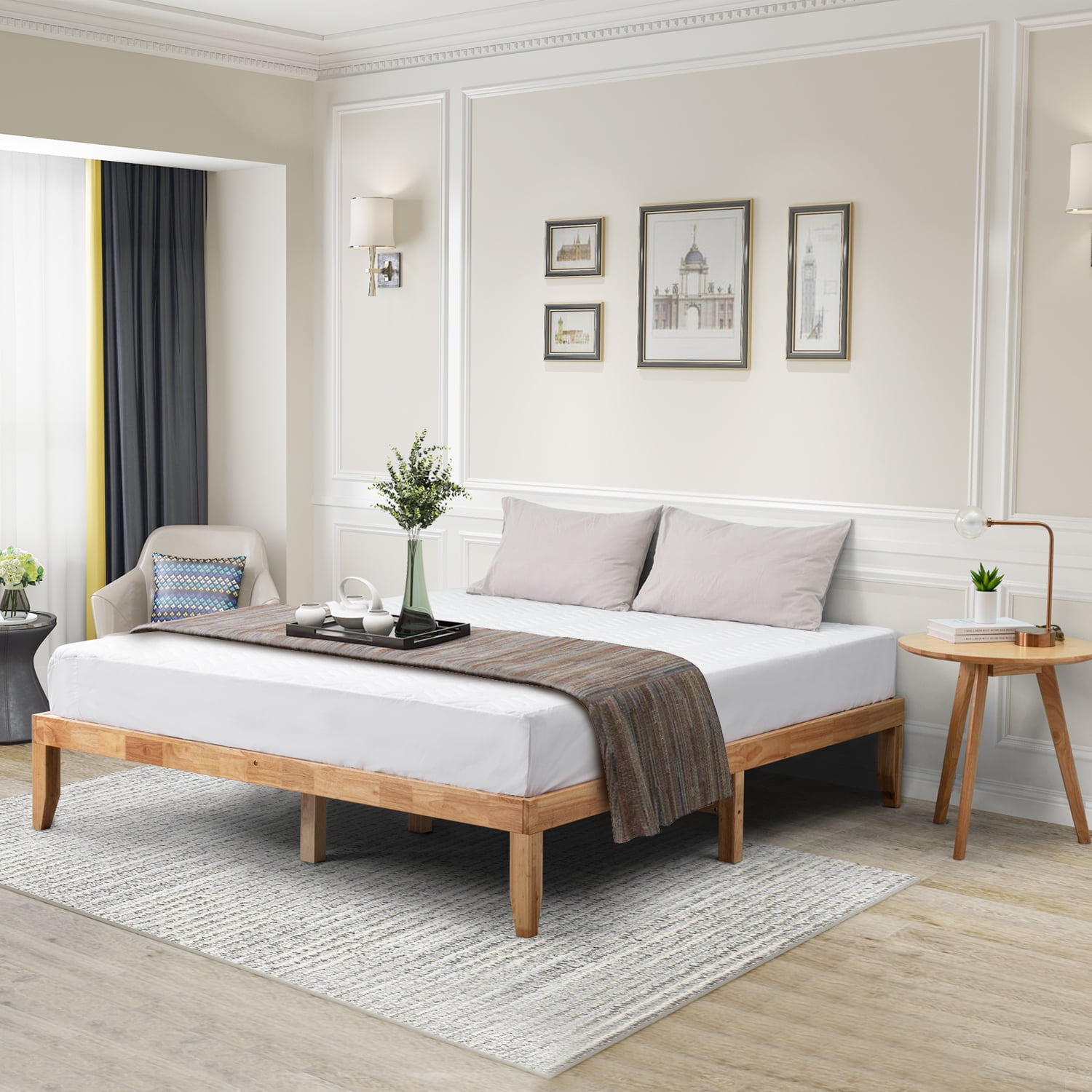 Bed Frame With Natural Wooden Slats, King Bed Frame No Headboard