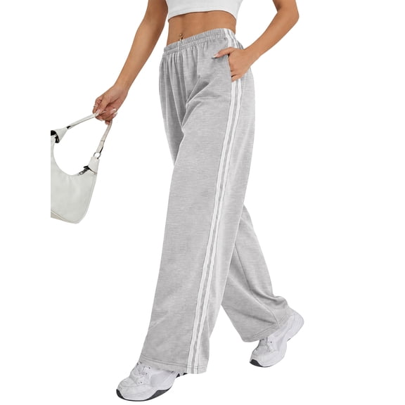 TEMOFON Sweatpants for Women Wide Leg Pants with Pockets Elastic Waistband Comfy Pants Lightweigt Jogging Pants Light Grey M