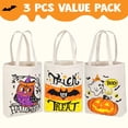 thumbnail image 2 of Joyfy 3 Pcs 13.75" Halloween Trick or Treat Bags with Handles, Reusable Canvas Gift Bag for Party Favor Supplies,Halloween Bags for Kids, 2 of 7