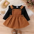 thumbnail image 3 of GYRATEDREAM Newborn Baby Girl Outfits Infant Ruffle Long Sleeve Ribbed Romper Corduroy Suspender Skirt Overall Dress Toddler Fall Winter Clothes Black for 0-18M, 3 of 8