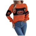 thumbnail image 4 of Chandail Tricoté Visage Citrouille Halloween Automne Hiver Couleur Unie Manches Longues Col Rond, 4 of 5
