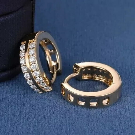 2 Ct Round Cut Lab Created Diamond Women's Engagement Hoop Earrings 14K Rose Gold Plated Silver