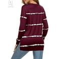 thumbnail image 4 of Gustave Women Casual Stripe Print T Shirt Long Sleeve Crew Neck Blouse Loose Tunic Sweatshirt Side Split Pullover Tops (Wine Red, XL), 4 of 6