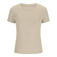 thumbnail image 3 of loopsun Plus Size Tops for Womens,Womens Summer Tops,Womens Fashion Summer Short Sleeve Round-Neck Solid Casaul Tops T-shirt Beige M, 3 of 4