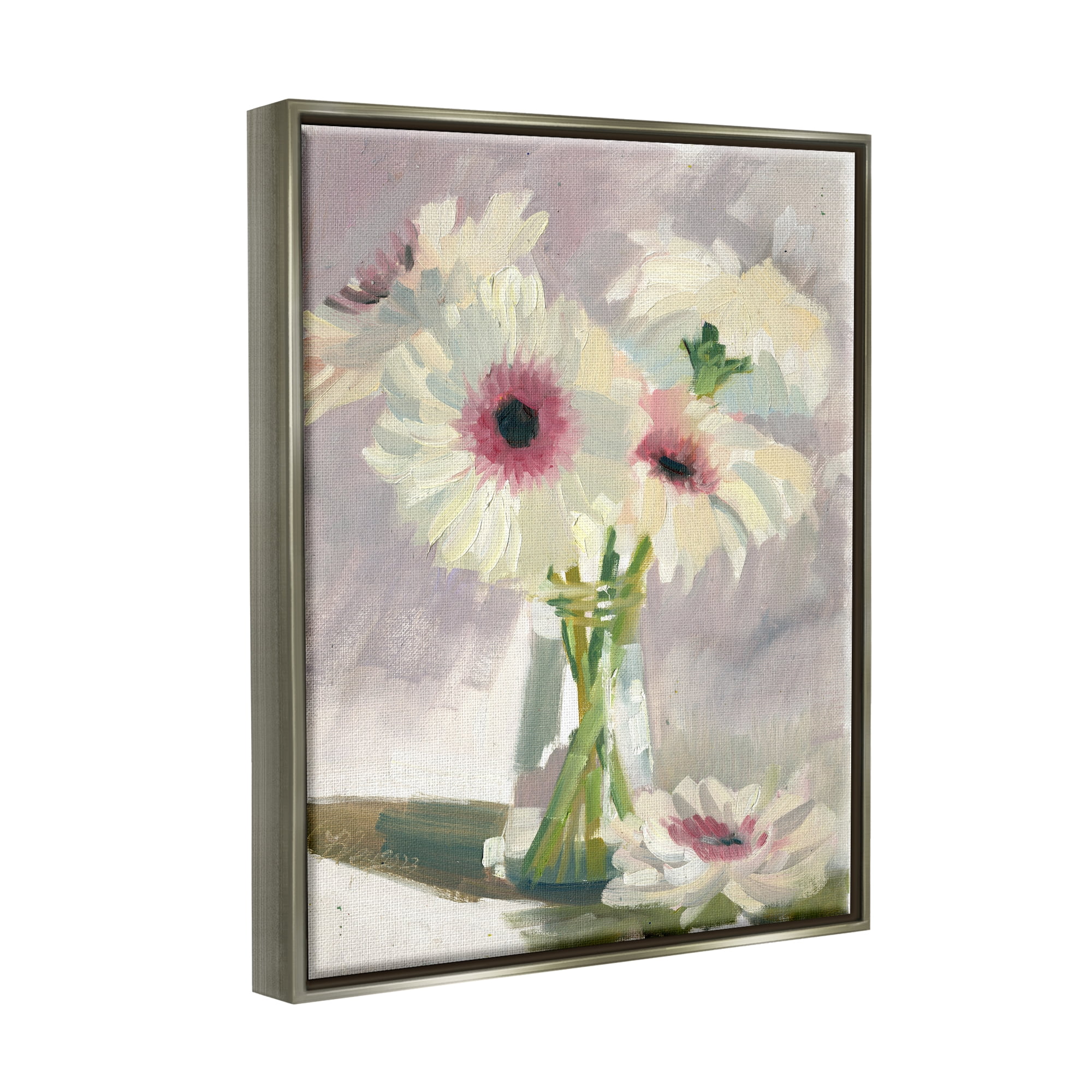 Stupell Industries White Mums Painting Botanical & Floral Painting Gray Floater Framed Canvas Art Print Wall Art, 25 x 31