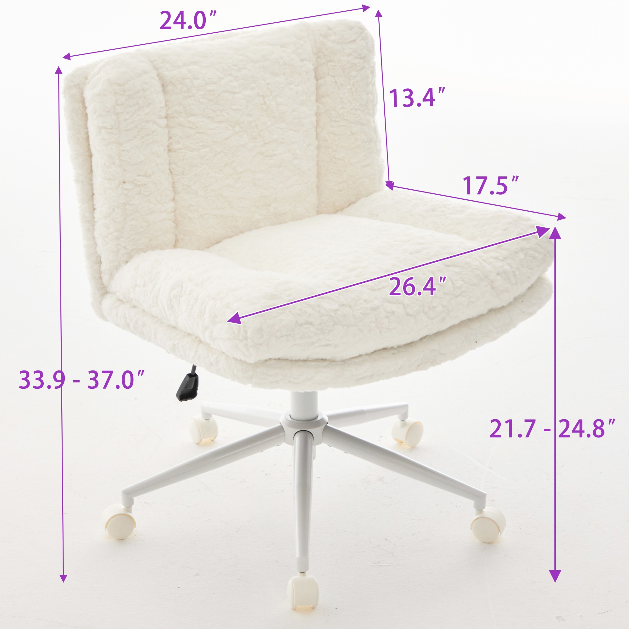 PORKISS Vanity Chair Makeup Chair, Home Office Chair, Ergonomic Desk Chair with Soft Faux Alpaca, Adjustable Swivel Task Computer Chair with Wheels, Cream