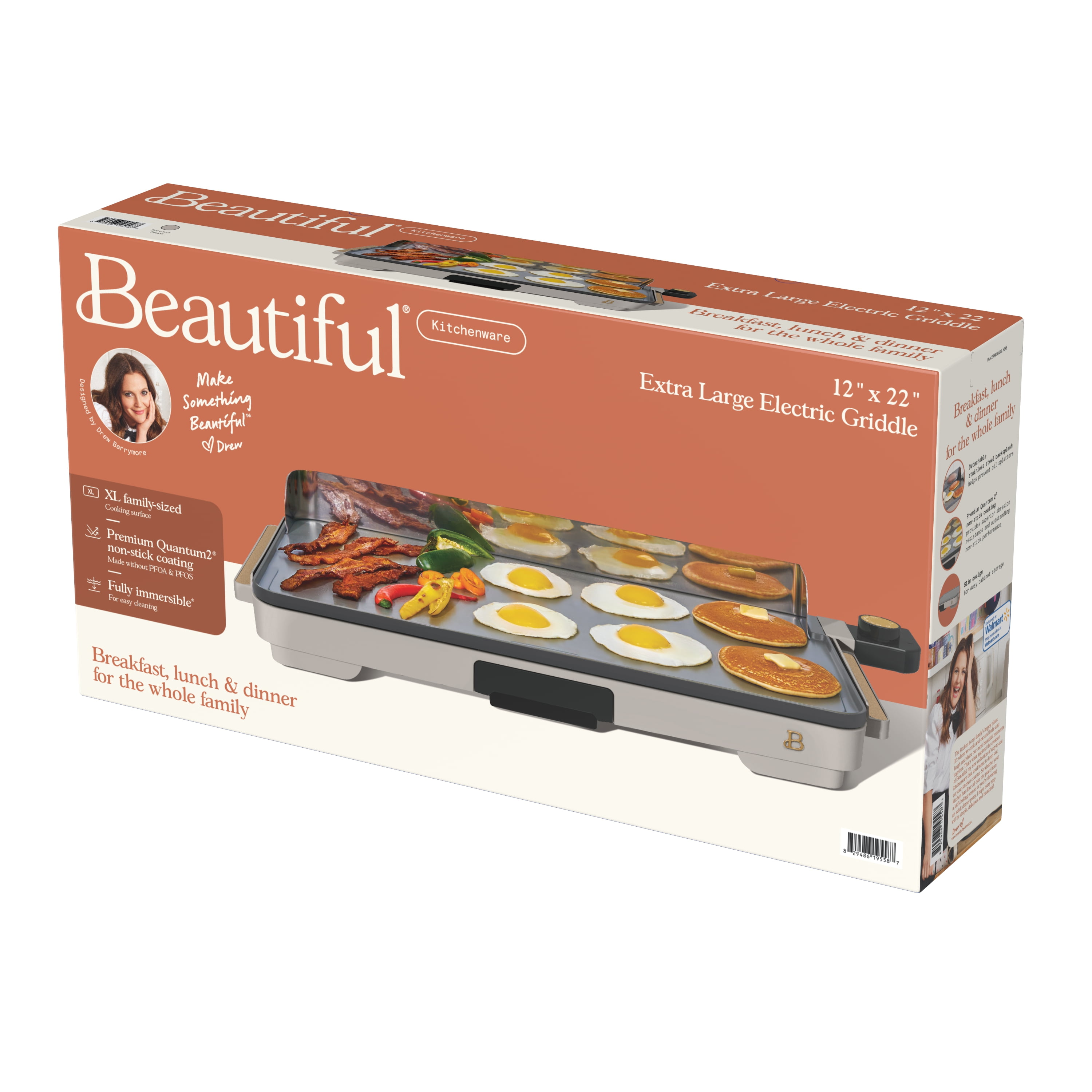 Beautiful XL Electric Griddle 12" x 22," Non-stick, Porcini Taupe by Drew Barrymore