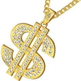 thumbnail image 1 of Gold Plated Chain with Crystal Dollar Sign Pendant Necklace Hip Hop Chain Charm Necklace for Men, 1 of 6