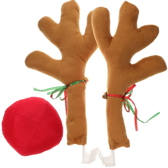 SHINYPASING Oxford Cloth Reindeer Antler Car Decor Kit Khaki Holiday Decoration 1Set 17X8.7X1.2In