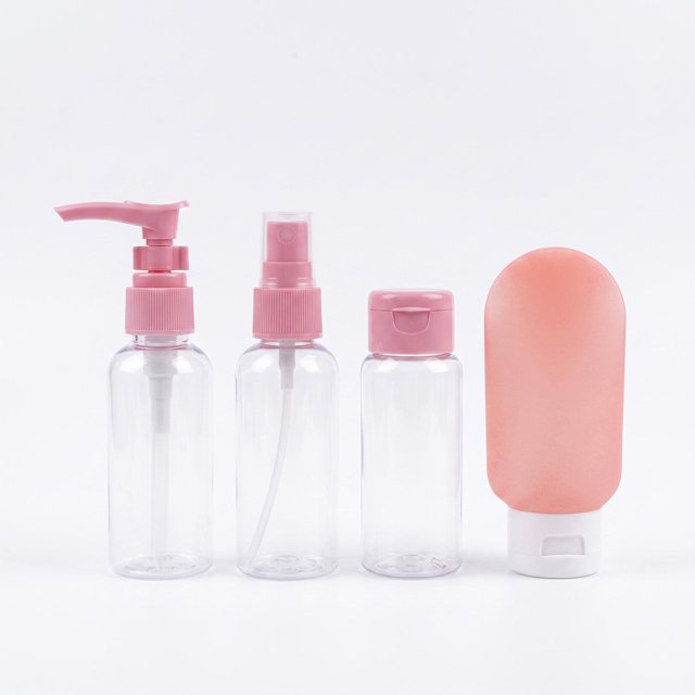 Kit de Viaje 4 Botellas Para Líquidos Rellenables Plástico rosa