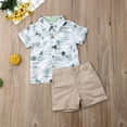 thumbnail image 2 of Toddler Baby Little Boy Coconut Tree Printed Button Down T-Shirt + Khaki Pocket Button Shorts 2PCS Summer Outfits Sets, 2 of 7