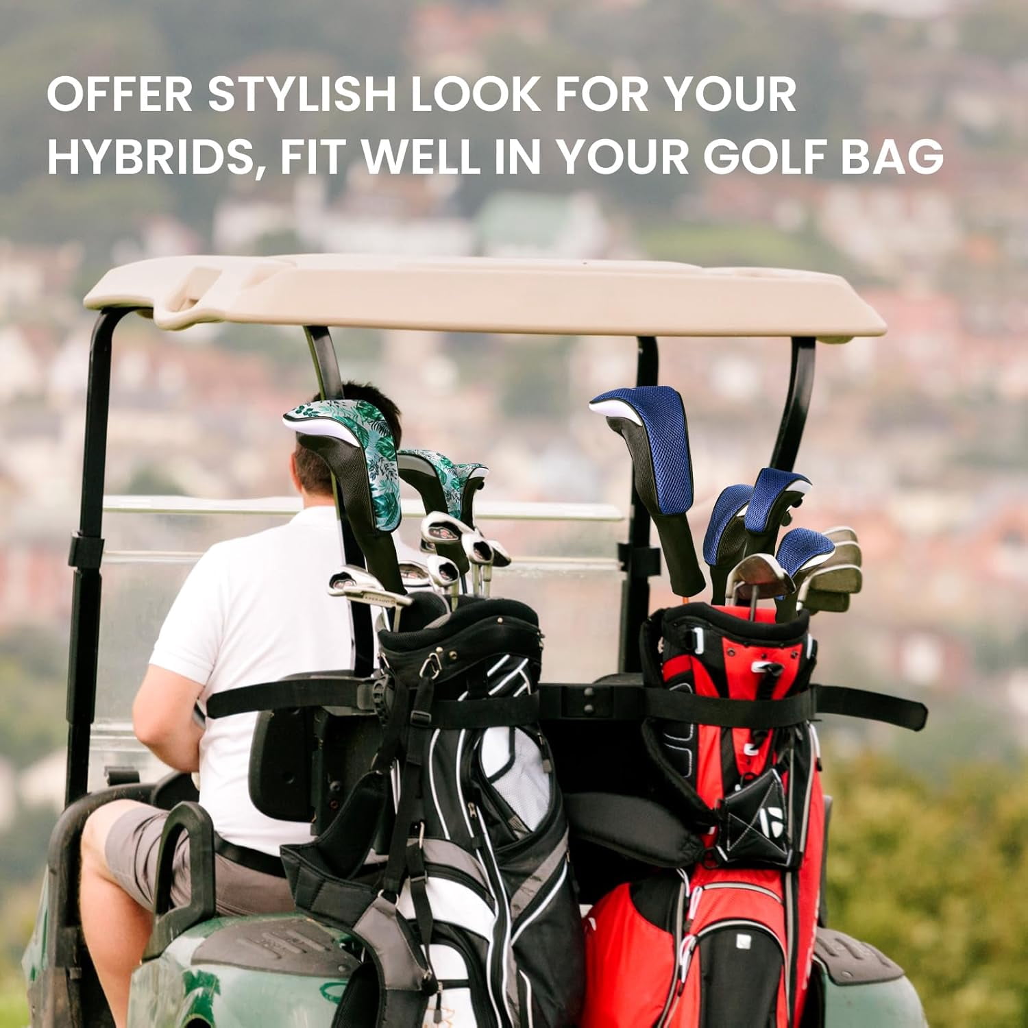 Golf Club Head Covers Woods Hybrids Long Cover, Headcovers with Interchangeable No. Tags Fit All Hybrids Wood Clubs Light Durable