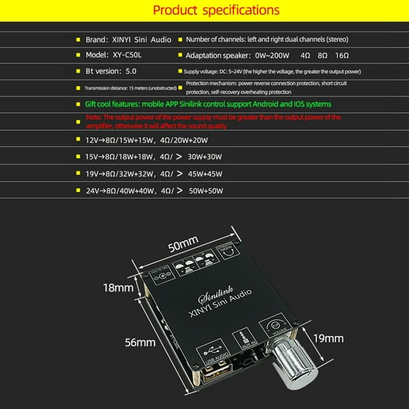 Loudspeaker,Channel C50l Amplifier Infinite Stereo 5.0 O 5.0 Audio Infinite Stereo Amp Dual Channel Amplifier Infinite 50wx2 Bt 5.0 Dsfen Iuppa Buzhi