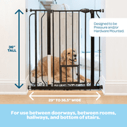 Carlson Pet Products 36 Extra Tall Walk-Through Pet Gate with Small Pet Door, includes 4-Inch Extension Kit, 4 Pack Pressure Mount Kit and 4 Pack Wall Mount Kit, Black