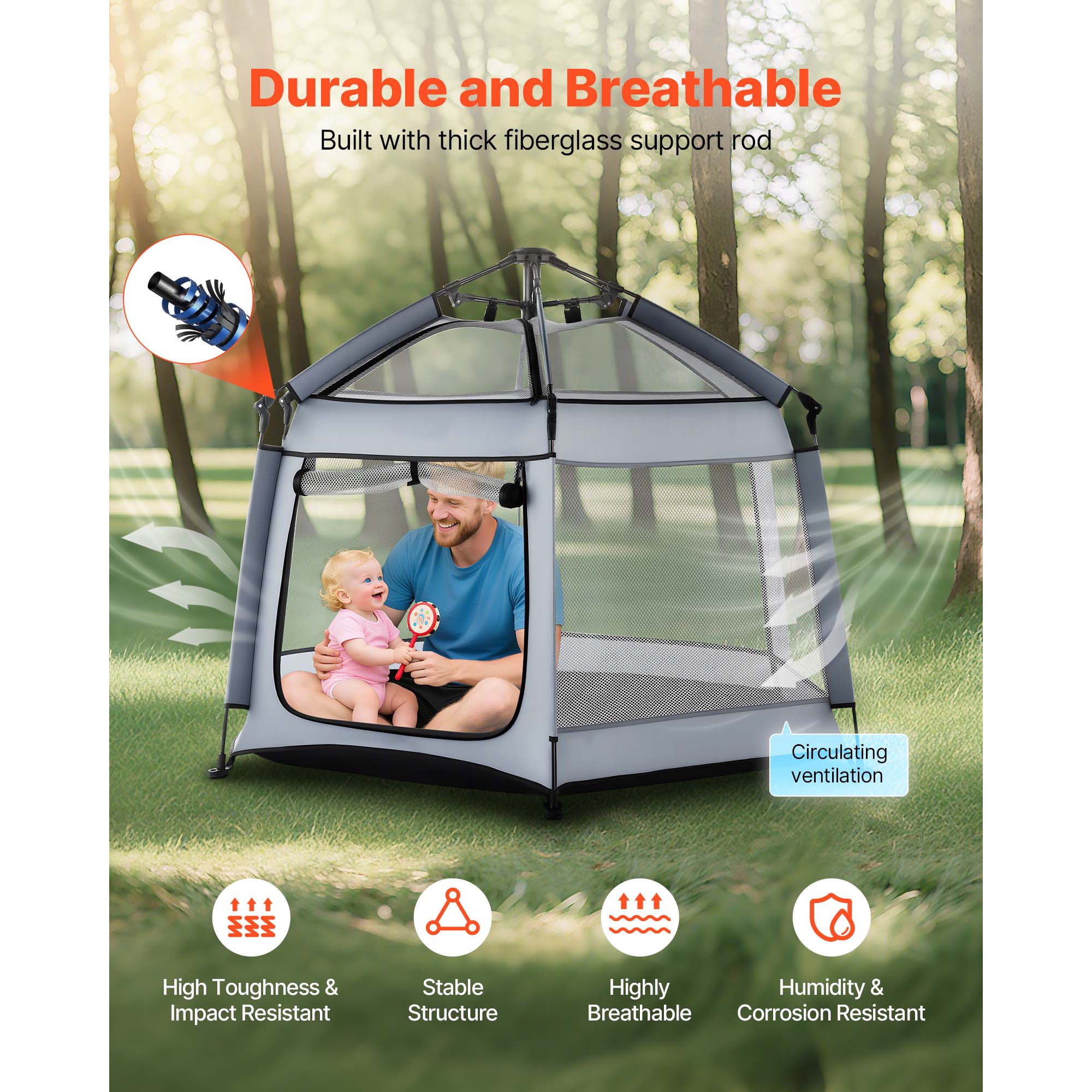 KFFKFF Portable Baby Playpen with Canopy, Foldable Toddler Play Yard for Indoor & Outdoor Use, Lightweight Design with UPF 50+ Sunshade and Travel Bag for Home, Park, or Beach