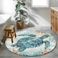 thumbnail image 4 of Teal Sea Turtle Coastal 3.3ft Round Rug, Nautical Summer Beach Starfish Non-Skid Rubber Backing Large Area Rugs - Living Room Bedroom Home Office, Indoor Floor Mat Carpets Washable Rug, 4 of 9