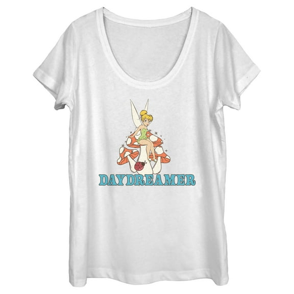 Women's Peter Pan Tinker Bell Daydreamer Mushroom Scoop Neck White Small