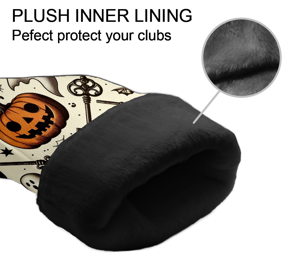 Golf Club Covers, Brown Pumpkin Ghost Key Premium PU Leather Driver Hybrid Putter Head Covers with Velvet Lining, Waterproof Golf Gifts for Men Women
