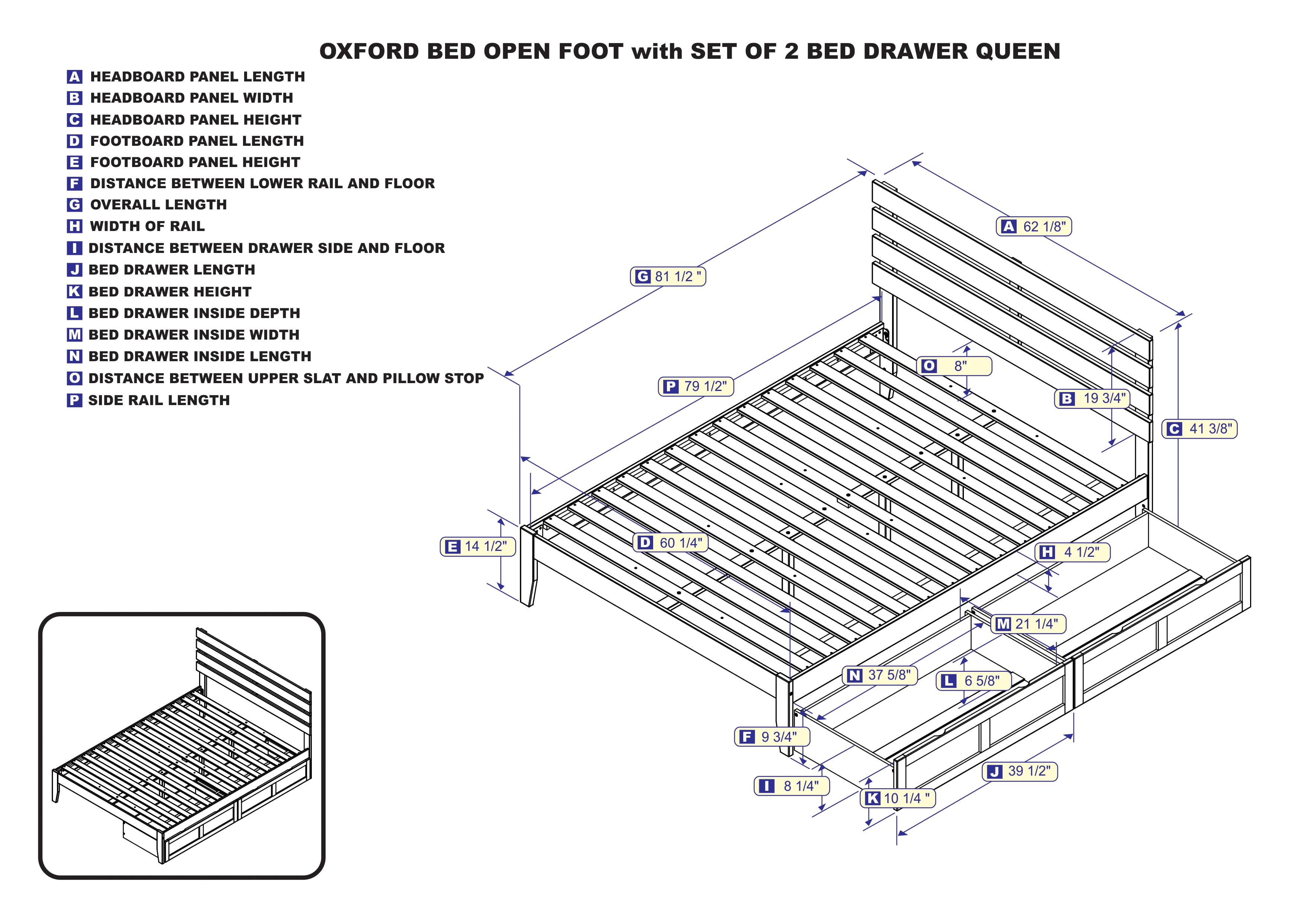 AFI Oxford 14" Queen Wood Platform Bed Frame with Set of 2 Storage Drawers, Espresso