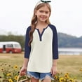 thumbnail image 6 of WMTBSRSW 3-14 YearsBig Girls Fall Henley Shirts Color Block 3/4 Sleeve Tops Patchwork Button Crewneck Blouse Loose Casual Tunic Tops 9 Years, 6 of 6