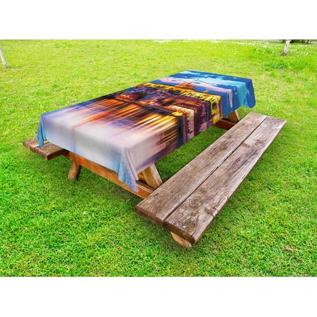 Travel Outdoor Tablecloth, Evening in the Prague Czech Republic St.Vitus Cathedral Historical Architecture, Decorative Washable Fabric Picnic Tablecloth, 58 X 104 Inches, Multicolor, by