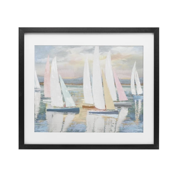 Stupell Industries Coastal Pastel Voyage Boats Black Framed Print Under Glass, 16 x 13, by Amber Sterling