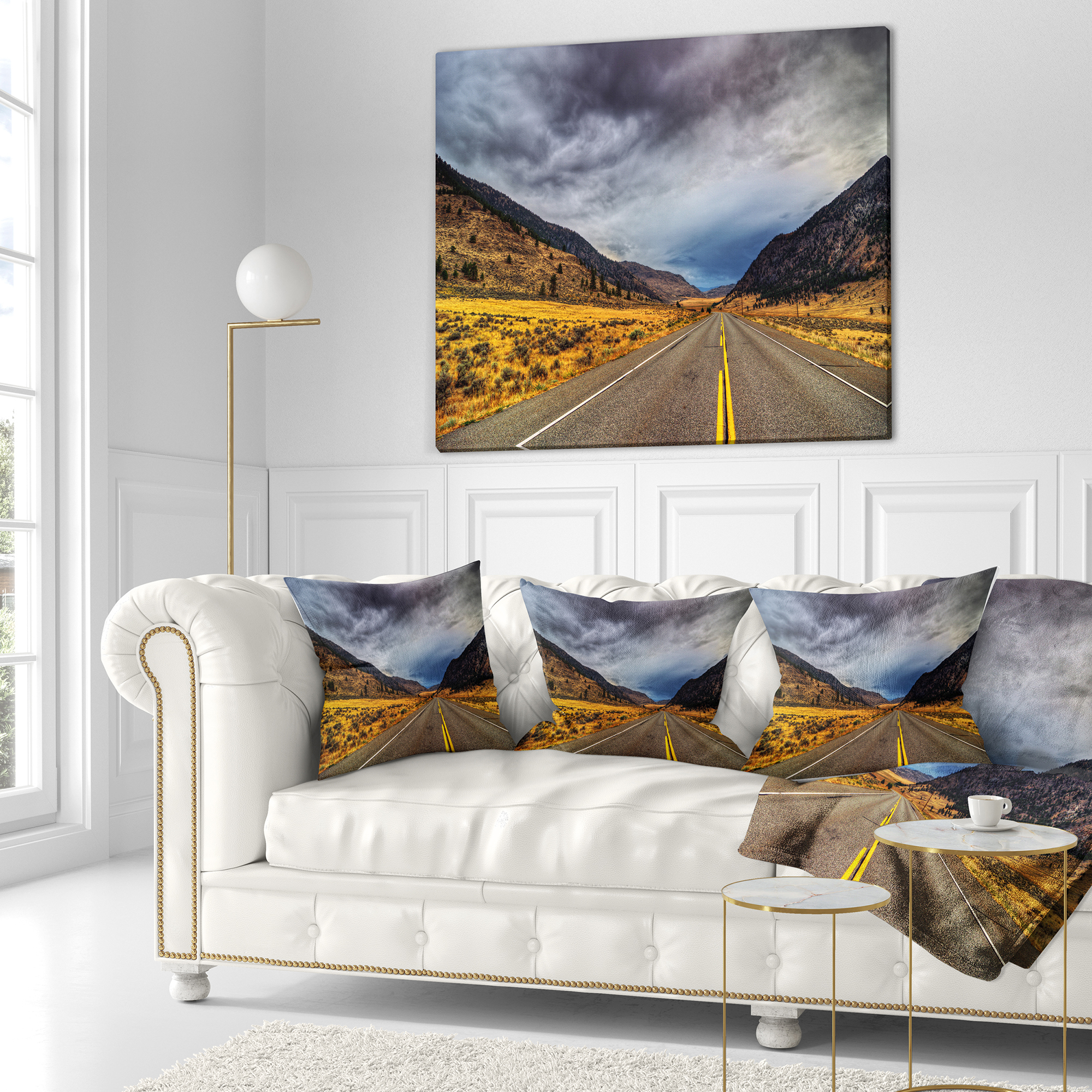 Designart Mountain Desert Highway British Columbia - Landscape Printed Throw Pillow - 18x18