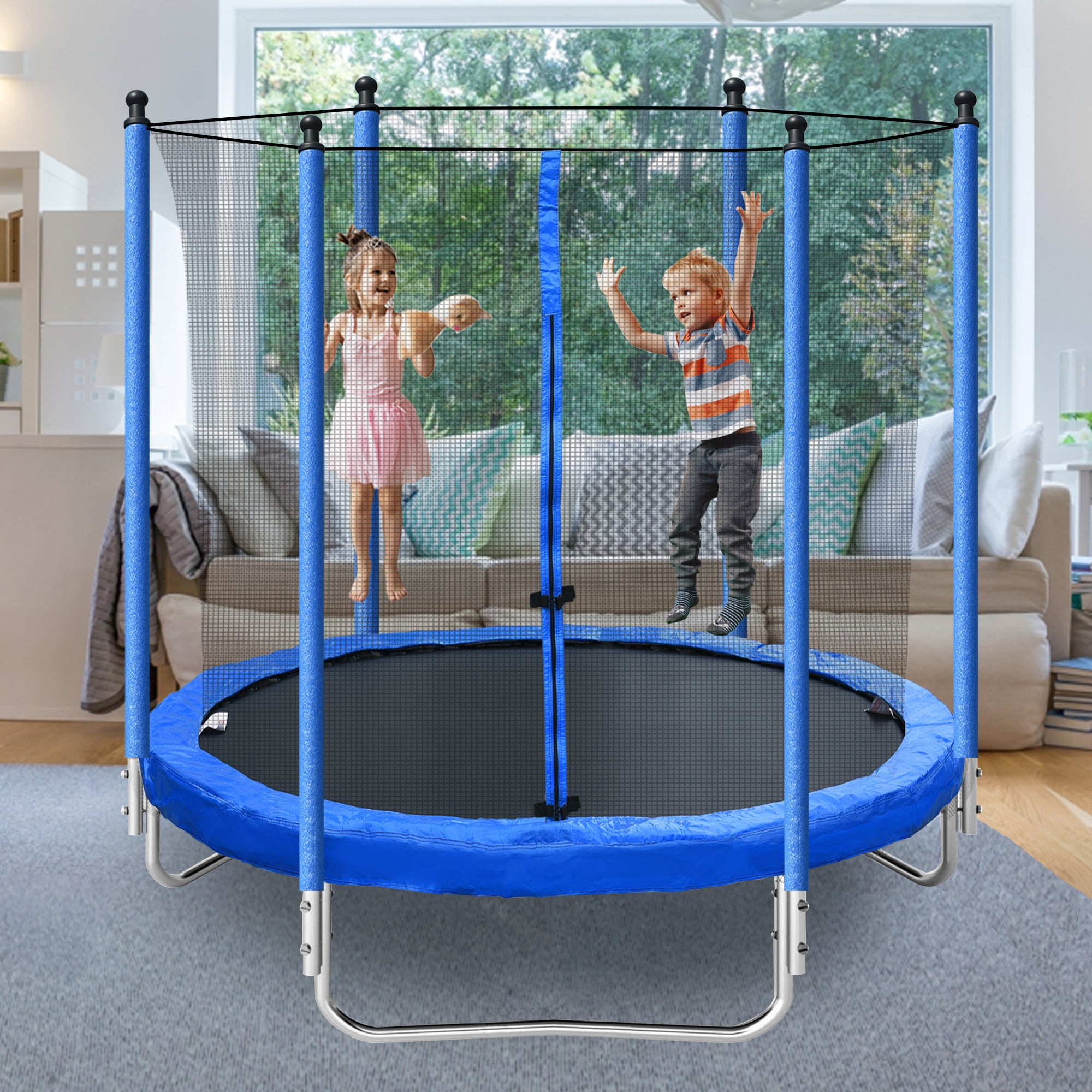 Kadyn 8FT Jumping Toddler Trampoline, Kids Outdoor Trampoline with Safety Enclosure Net for Kids and Adults, Blue