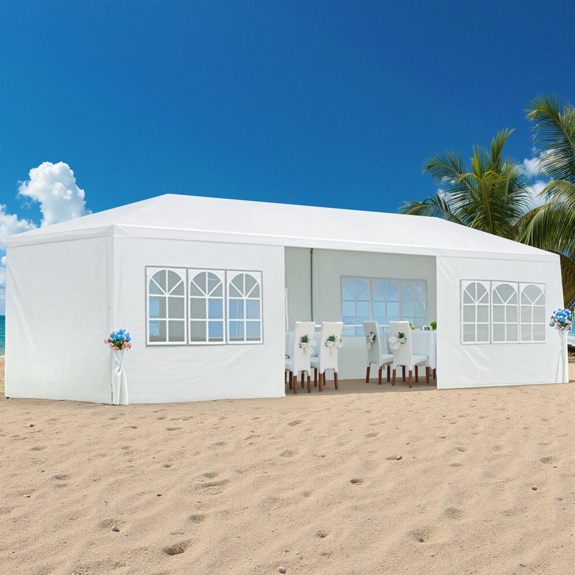 10'x30' Canopy Tent Gazebo Canopy Wedding Party Tent with 8 Removable Sidewalls for Party Wedding Camping,White