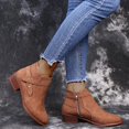 thumbnail image 4 of Juebong Boots Deals Women Leather Square Heel Booties Zipper Lightweight Short Shoes Round Toe Zip Square Heel Retro Ankle Boots, 4 of 5