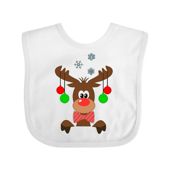 Inktastic Cute Christmas Reindeer with Red Nose, Ornaments and Bow Tie Boys or Girls Baby Bib